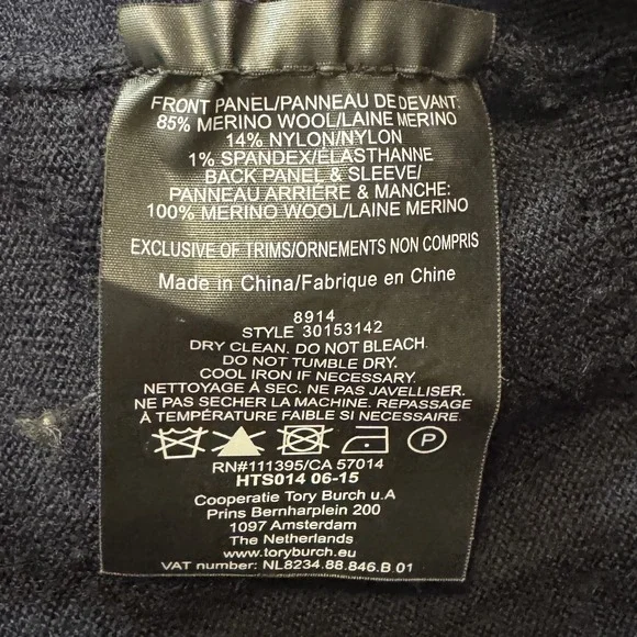 Tory Burch Simone Cardigan Wool Navy XS Logo Button Preppy V-Neck - Picture 5 of 5